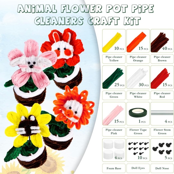 Pipe Cleaner Craft Kits 2 Set Flower Floral Craft Supplies Kids Toys STEM SM4 - Picture 14 of 16